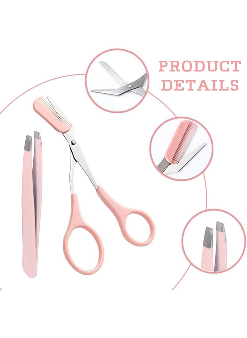 3-piece set of scissors and shaping cutter for eyebrows, defined eyebrow scissors with comb for precise trimming, ideal for shaping eyebrows and eyelashes for women and men (pink color) - Image 5